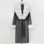 OFTBUY New Women's Double-Faced Wool Coat with Large Real Fox Fur Belted Warm Winter Luxury Fashion Outerwear Woolen Jacket Lady