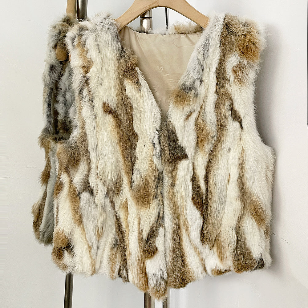 OFTBUY New Autumn Winter Clothes Outerwear Women Natural Patchwork Real Rex Rabbit Fur Vest V-Neck Natural Fur Waistcoat Female