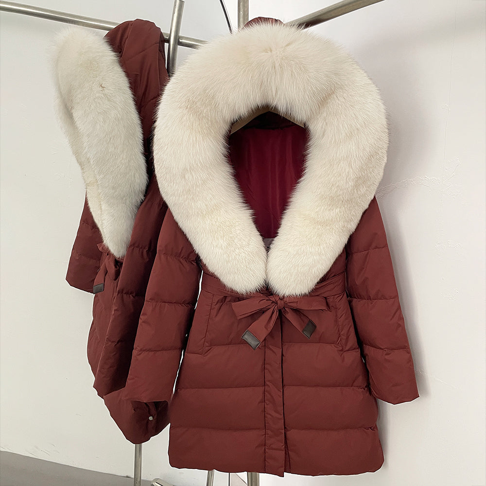 OFTBUY New Winter Genuine Fox Fur Hooded Puffer Coat Women Women's White Duck Down Jacket Outerwear Female Fashion Parkas