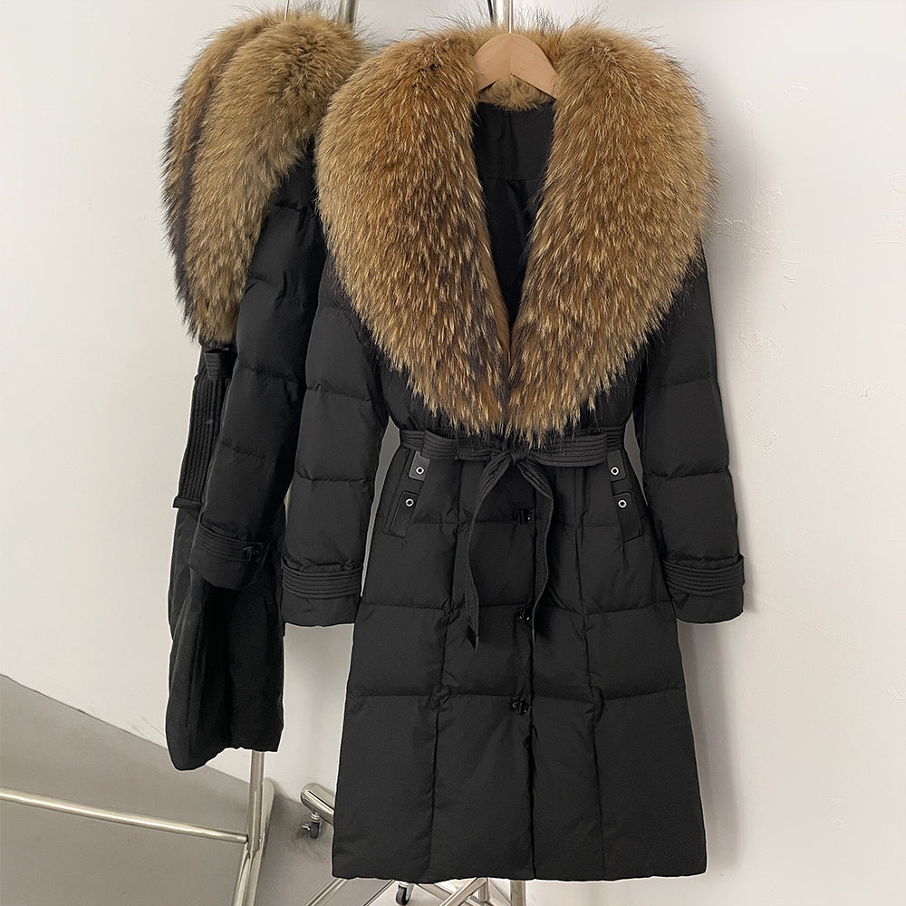OFTBUY Thickened Warm Duck Down Coat Female Luxury Long Belt New Winter Natural Fox Fur Clothes Women Silm Puffer Jacket Outwear