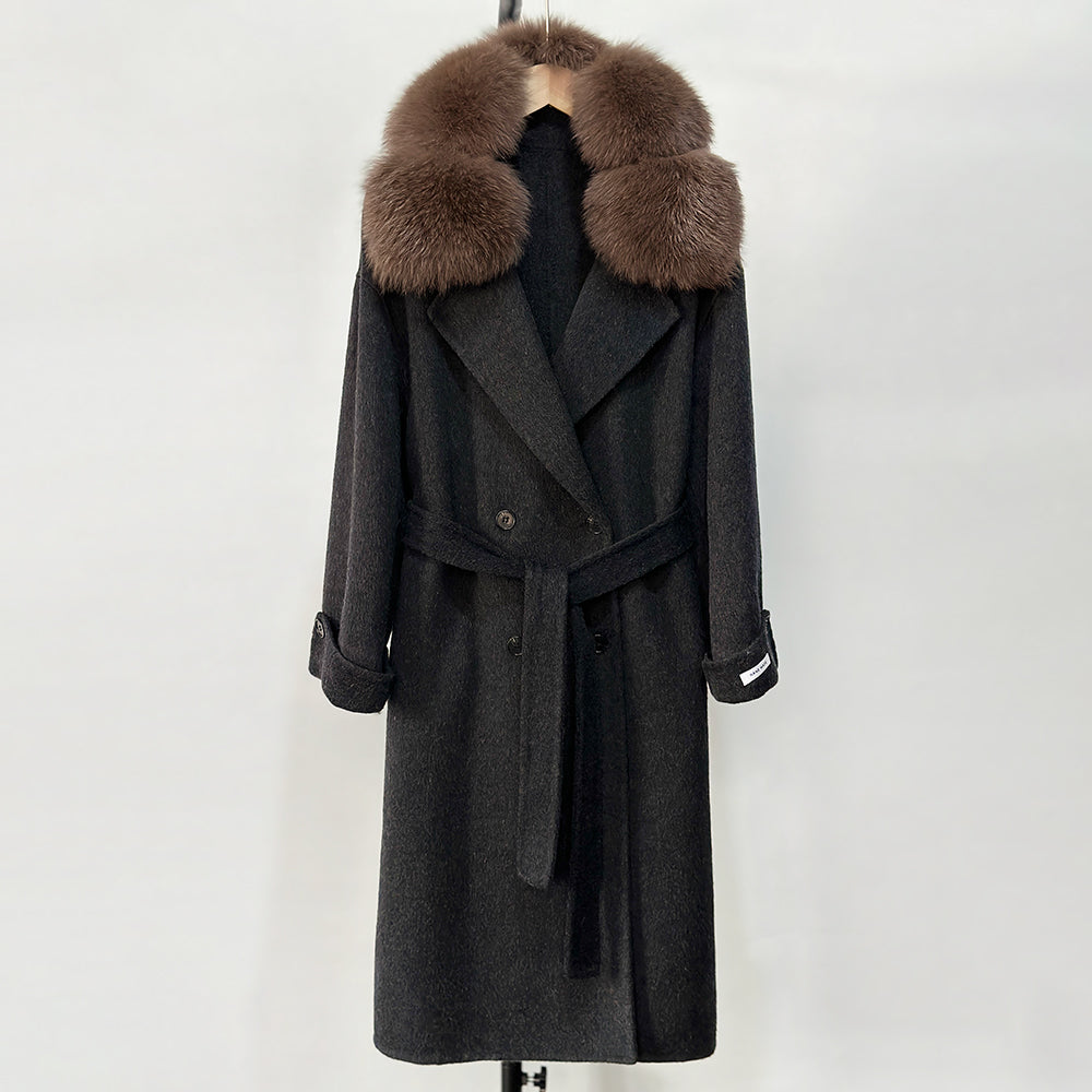 OFTBUY Natural Real Fox Fur Collar Women New Autumn Winter Loose Cashmere Wool Blends Coat Long Woolen Jacket Outerwear