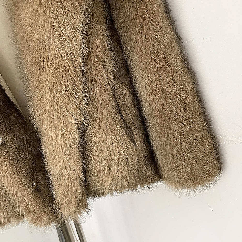 OFTBUY Chic Oversized Lapel Faux Fur Jacket - Premium Vegan Fur Winter Coat with Soft Texture