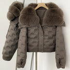 OFTBUY Thickened Warm Fluffy Real Fox Fur Puffer Jacket Women Short Long Sleeve White Duck Down Coat Female New Winter Clothing