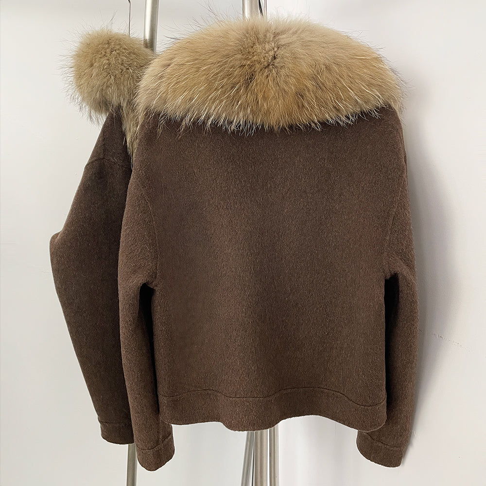 OFTBUY Fashion Short Warm Wool Coat with Real Fox Fur Collar New Autumn Winter Clothes Women Luxury Woolen Jacket Outerwear