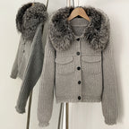 OFTBUY Short Natural Fox Fur Collar Knitted Sweater Coat FemaleReal Fur Clothing New Autumn Winter Knitting Cardigan Women