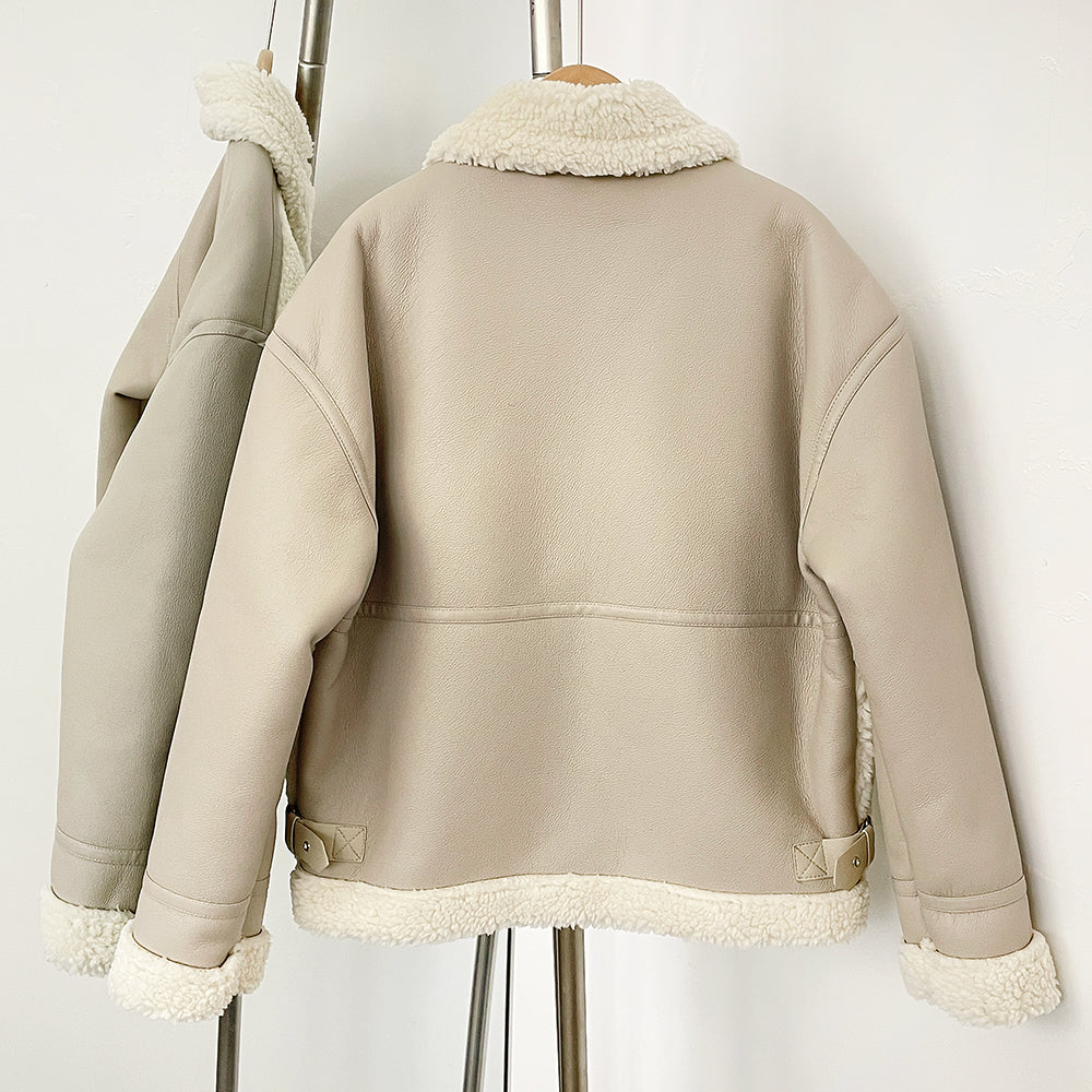 OFTBUY Fashion Thick Warm Zipper Long Sleeve Suede Coat Overcoat Lady Faux Lamb Fur Jacket New Autumn Winter Clothing Women