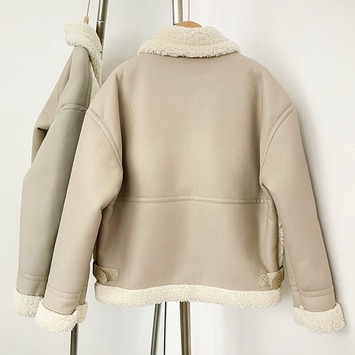 OFTBUY Fashion Thick Warm Zipper Long Sleeve Suede Coat Overcoat Lady Faux Lamb Fur Jacket New Autumn Winter Clothing Women