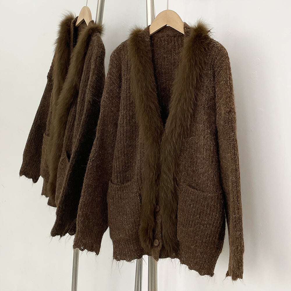 OFTBUY New Spring Autumn Knitting Clothes Women Knitted Long Sleeves Sweater Coat Female Fashion Real Fox Fur Cardigan Jacket