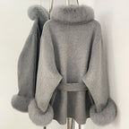 OFTBUY New Women's Wool Coat with Real Fox Fur Collar Cuffs Belted Bow Pockets Warm Winter Elegant Fashion Outerwear Female
