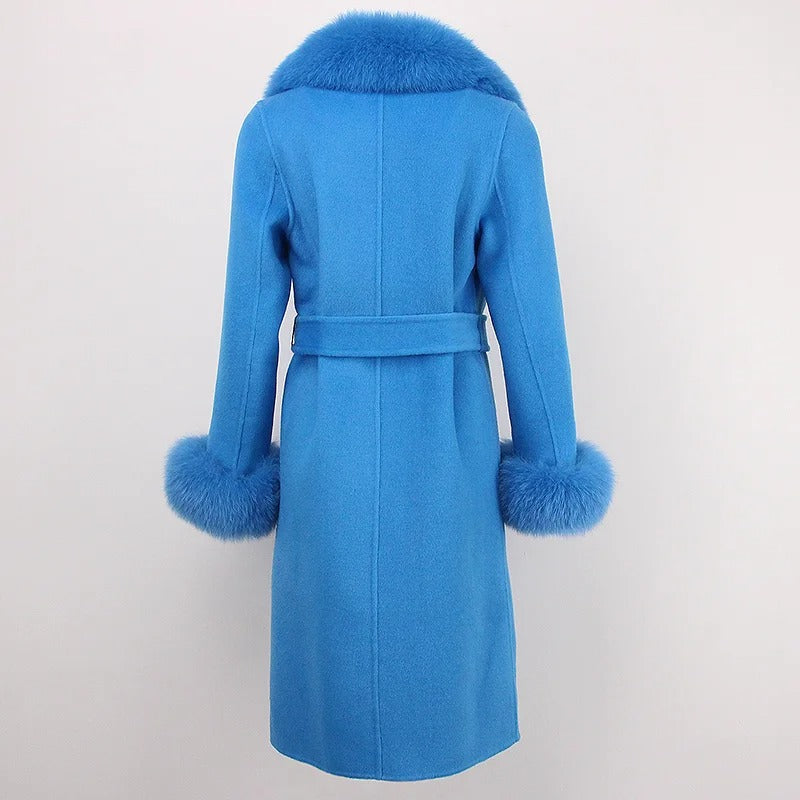 OFTBUY Winter Jacket Women Long Natural Wool Blends Cashmere Real Fur Coat Double Breasted Belt Warm Streetwear New Fashion