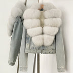 OFTBUY Real Fox Fur Collar Down Inner Lid Denim Jacket Female New Fashion Thick Warm Clothes Women Short Fluffy Puffer Jacket