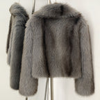 OFTBUY Luxury Oversized Lapel Faux Fur Jacket - Premium Vegan Fur Short Coat for Winter Glamour