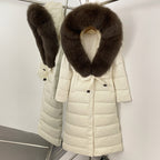 OFTBUY Hooded Winter White Duck Down Coat Large Real Fox Fur Collar X-Long Puffer Jacket Women Thick Female Parkas With Belt