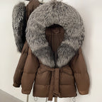 OFTBUY Thick Warm Mid-Long Puffer Coat Real Fox Fur Collar White Duck Down Coat Female Loose Warm Hooded Parkas With Belt