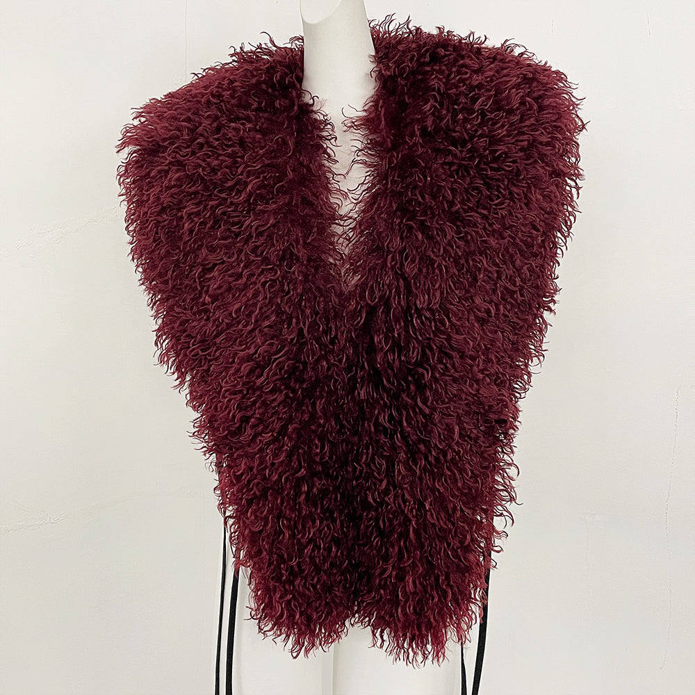 OFTBUY Women's Faux Mongolian Fur Vest Open Front Fluffy Faux Fur Waistcoat with Back Tie New Autumn Winter Outerwear Female