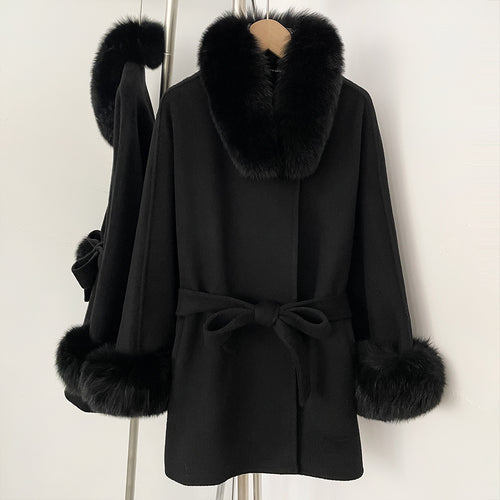 OFTBUY Belted Waist Elegant Winter Luxury Woolen Outerwear Female New Women's Wool Coat Large Real Fox Fur Collar and Cuffs