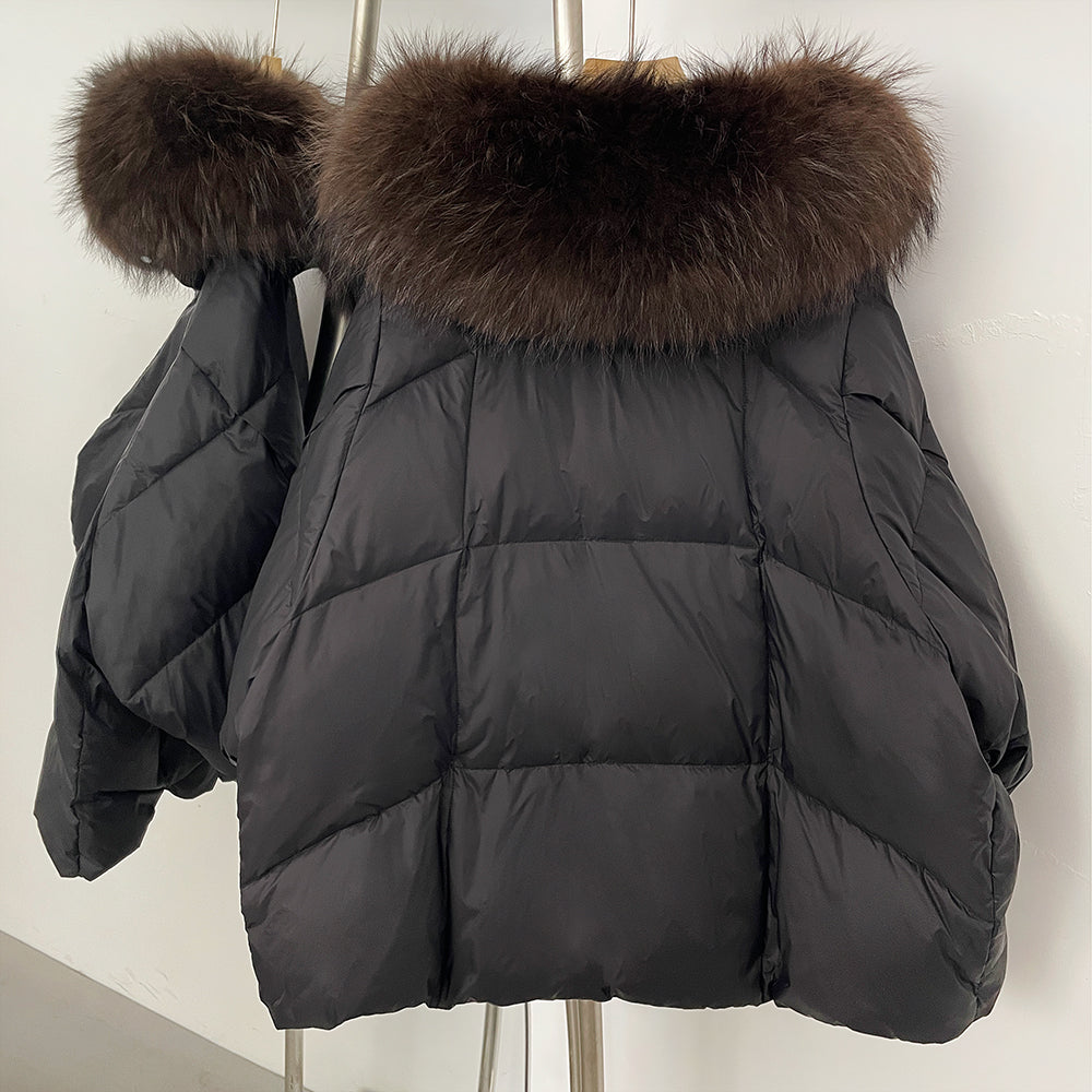 OFTBUY Thicken Warm Knitted Sleeve Coat New Winter Large Real Fur Hooded Puffer Jacket Women White Duck Down Mid Long Parka
