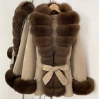 OFTBUY Big Natural Fox Fur Pinnacle 100% Wool Coat Female New Autumn Winter Clothes Women Belt Natural Fur Collar Woolen Jacket