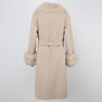 OFTBUY Winter Jacket Women Long Natural Wool Blends Cashmere Real Fur Coat Double Breasted Belt Warm Streetwear New Fashion
