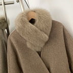 OFTBUY New Winter Woolen Clothes Women Short Belt Real Fox Fur Collar 100% Wool Jacket Feamle V-neck Loose Warm Natural Fur Coat