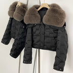 OFTBUY Thickened Warm Fluffy Real Fox Fur Puffer Jacket Women Short Long Sleeve White Duck Down Coat Female New Winter Clothing