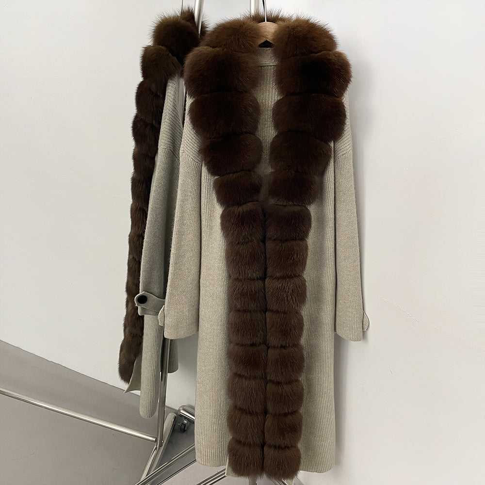 OFTBUY Elegant Fashion Outerwear Female New Women's Knit Long Coat with Full Real Fox Fur Warm Winter Natural Fur Collar Sweater