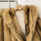 OFTBUY Luxury Hooded Faux Fur Jacket - Premium Vegan Silver Fox Style Cropped Winter Coat