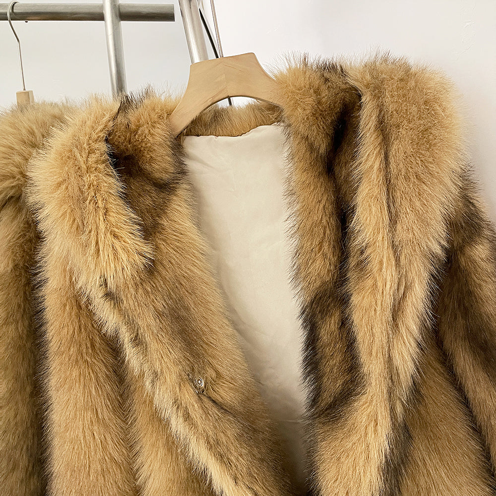 OFTBUY Luxury Hooded Faux Fur Jacket - Premium Vegan Silver Fox Style Cropped Winter Coat