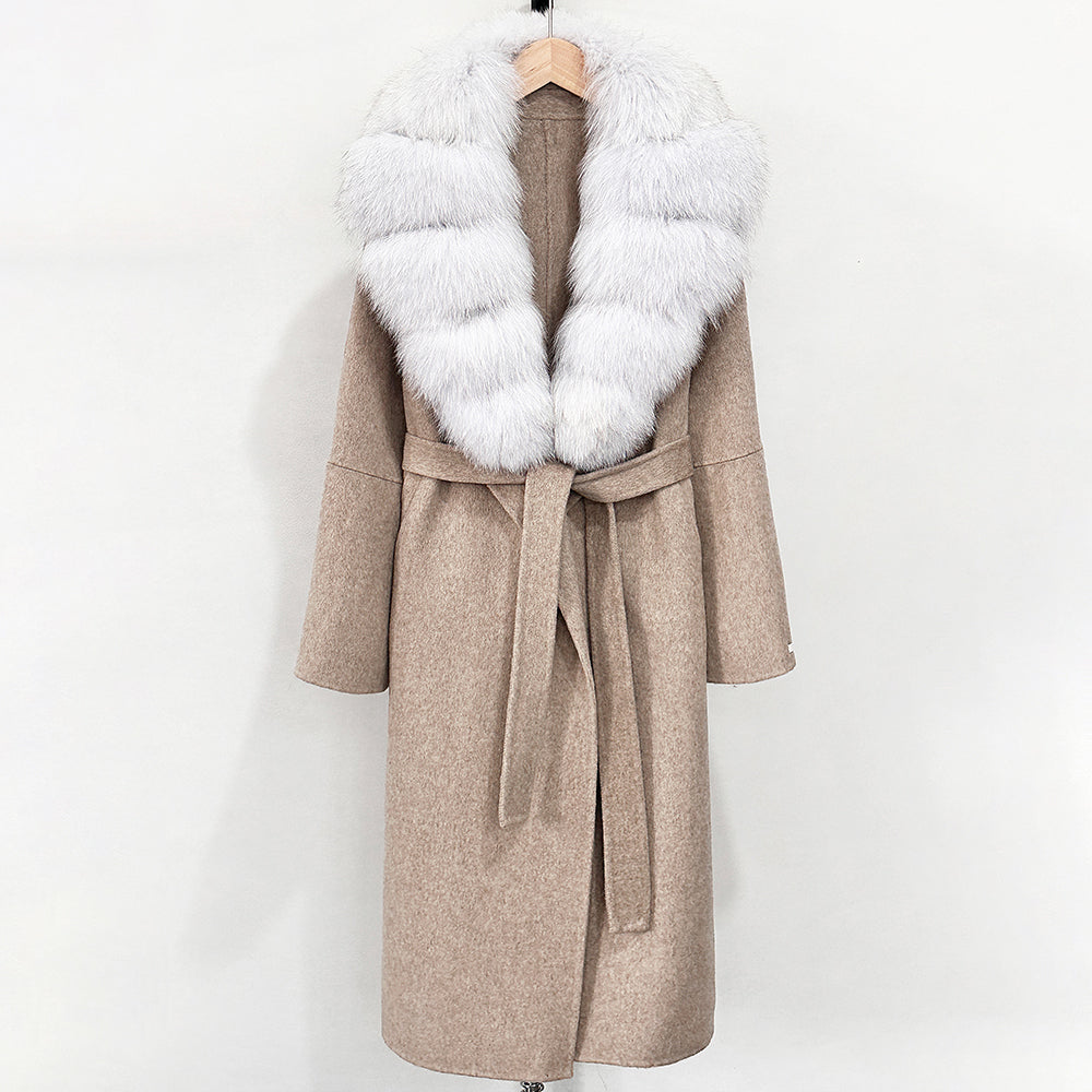OFTBUY New Autumn Winter Top Clothes Female Long Big Real Fox Fur Collar Woolen Jacket Women Fashion Warm Cashmere Wool Coat
