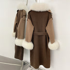 OFTBUY New Winter Real Fur Collar Clothes Women Patchwork Double-faced Woolen Cashmere Coat Real Fox Fur Cuff Wool Jacket Female