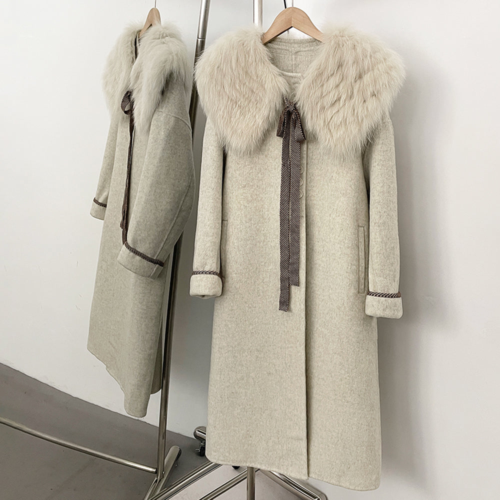 OFTBUY New Autumn Winter Clothes Women Long Real Fox Fur Wool Coat Female Natural Fur Collar Woolen Jacket Preppy Outerwear Lady