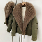 OFTBUY Luxury Wide Real Fox Fur Collar 90% Duck Down Short Parka Jacket - Cargo Pocket Windproof Down Coat