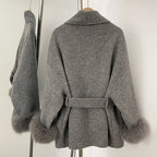 OFTBUY High End Double-sided Wool Strapping Real Wool Fur Coat Women's Removable Cuffs Fox Fur Temperament Cashmere Short Jacket