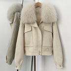 OFTBUY Short 100% Wool Coat Fahsion New Autumn Winter Real Fox Fur Top Clothes Women Natural Fur Cashmere Woolen Jacket Female