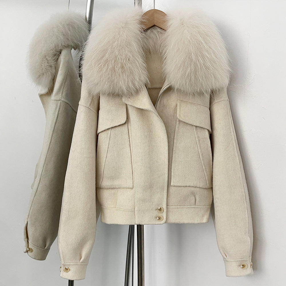 OFTBUY Short 100% Wool Coat Fahsion New Autumn Winter Real Fox Fur Top Clothes Women Natural Fur Cashmere Woolen Jacket Female