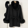 OFTBUY Belted Waist Elegant Winter Luxury Woolen Outerwear Female New Women's Wool Coat Large Real Fox Fur Collar and Cuffs