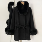 OFTBUY Belted Waist Elegant Winter Luxury Woolen Outerwear Female New Women's Wool Coat Large Real Fox Fur Collar and Cuffs