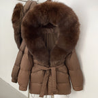 OFTBUY Thick Warm Mid-Long Puffer Coat Real Fox Fur Collar White Duck Down Coat Female Loose Warm Hooded Parkas With Belt