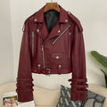 OFTBUY New Women's Genuine Leather Cropped Moto Jacket Crocodile Embossed Real Leather Biker Coat with Belt Punk Rock Outerwear