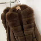 OFTBUY Metal Belt Knit Warm Winter Luxury Fashion Outerwear Sweater Cardigan New Women's Knit Coat with Full Real Fox Fur Front