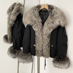 OFTBUY Fashion Warm White Duck Down Real Fur Top Clothes Female Big Natural Fox Fur Collar Coat New Autumn Winter Jacket Women