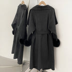 OFTBUY Belt Real Fox Fur Cuffs Elegant Warm Winter Outerwear lady New Women's Long Double-Faced Wool Coat Oversized Lapel Collar