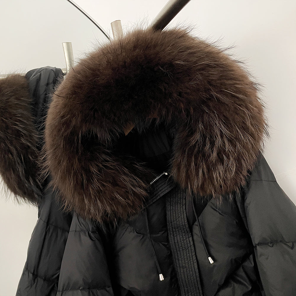 OFTBUY Thicken Warm Knitted Sleeve Coat New Winter Large Real Fur Hooded Puffer Jacket Women White Duck Down Mid Long Parka