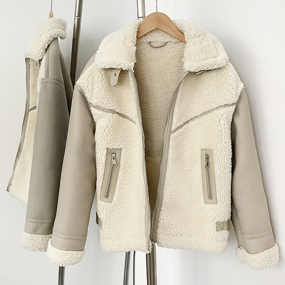OFTBUY Fashion Thick Warm Zipper Long Sleeve Suede Coat Overcoat Lady Faux Lamb Fur Jacket New Autumn Winter Clothing Women