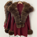 OFTBUY Belt Loose Fit Warm Winter Fashion Outerwear Natural Fur Sweater Female New Women's Knit Coat with Large Real Fox Fur