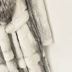 Texture shot of matching rabbit fur self-tie belt for waist cinching