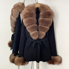 OFTBUY New Women's Knit Cardigan with Real Fox Fur Collar and Cuff Belt Luxury Coat Warm Autumn Fashion Outerwear Sweater Female