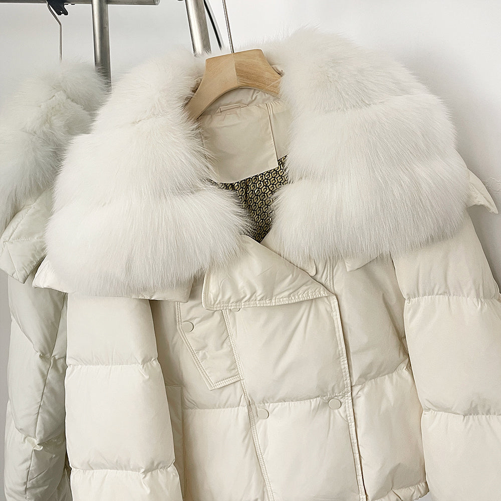 OFTBUY New Short Winter Clothing Women Thickened Warm Fluffy Raccoon Fur Puffer Jacket Female Real Fox Fur Collar Down Coat