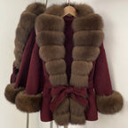 OFTBUY Big Natural Fox Fur Pinnacle 100% Wool Coat Female New Autumn Winter Clothes Women Belt Natural Fur Collar Woolen Jacket