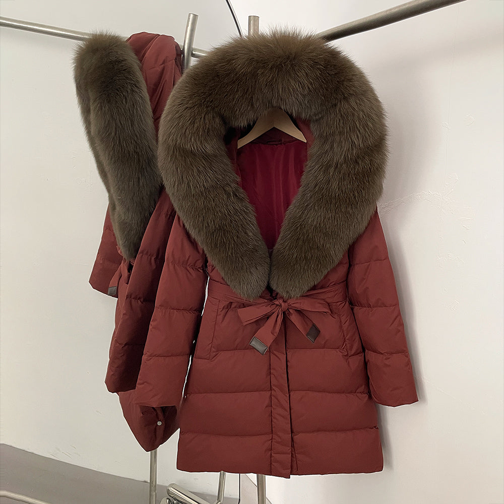 OFTBUY New Winter Genuine Fox Fur Hooded Puffer Coat Women Women's White Duck Down Jacket Outerwear Female Fashion Parkas